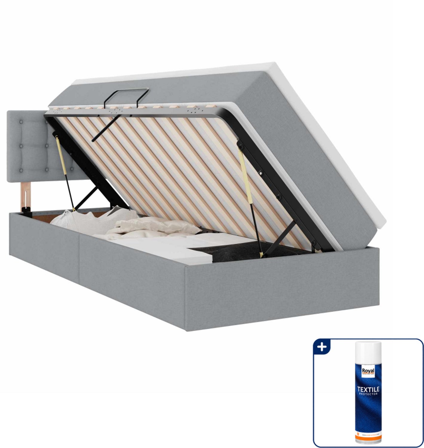 vidaXL opbergbed met matras - 100 x 200 cm - fluweel - lichtgrijs - Inclusief textielbeschermer 500 ml