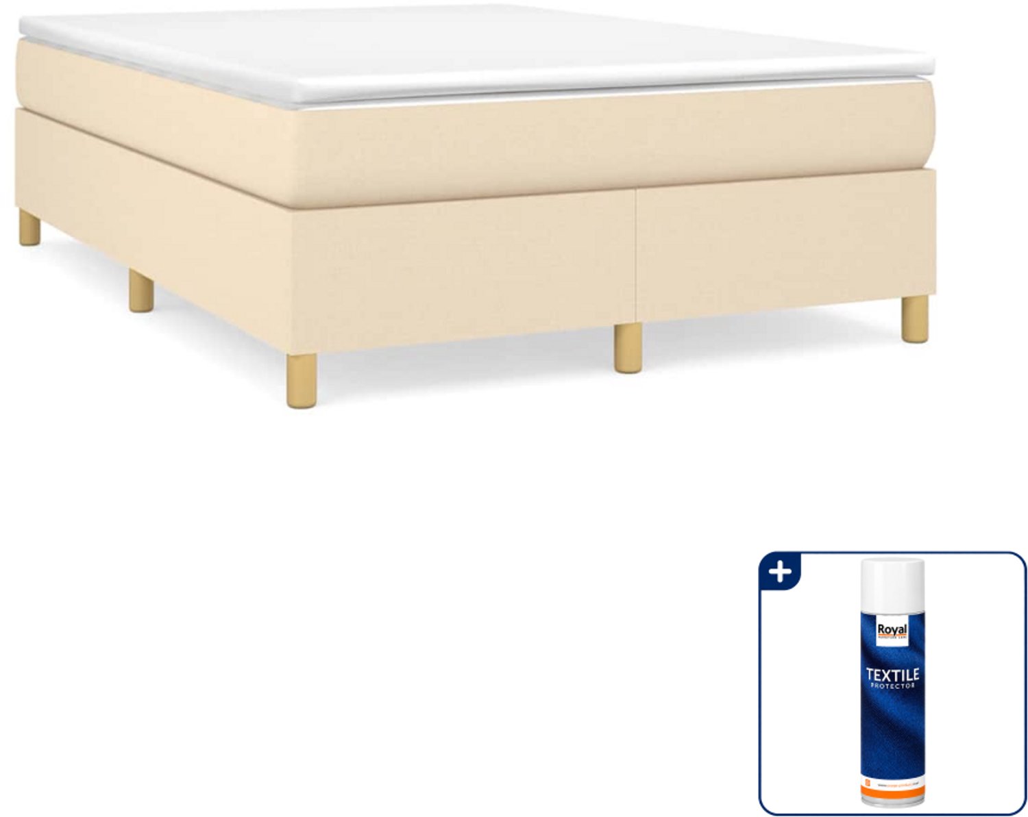 vidaXL boxspring bed - 140 x 190 cm - stof - crème - Inclusief textielbeschermer 500 ml Grijs