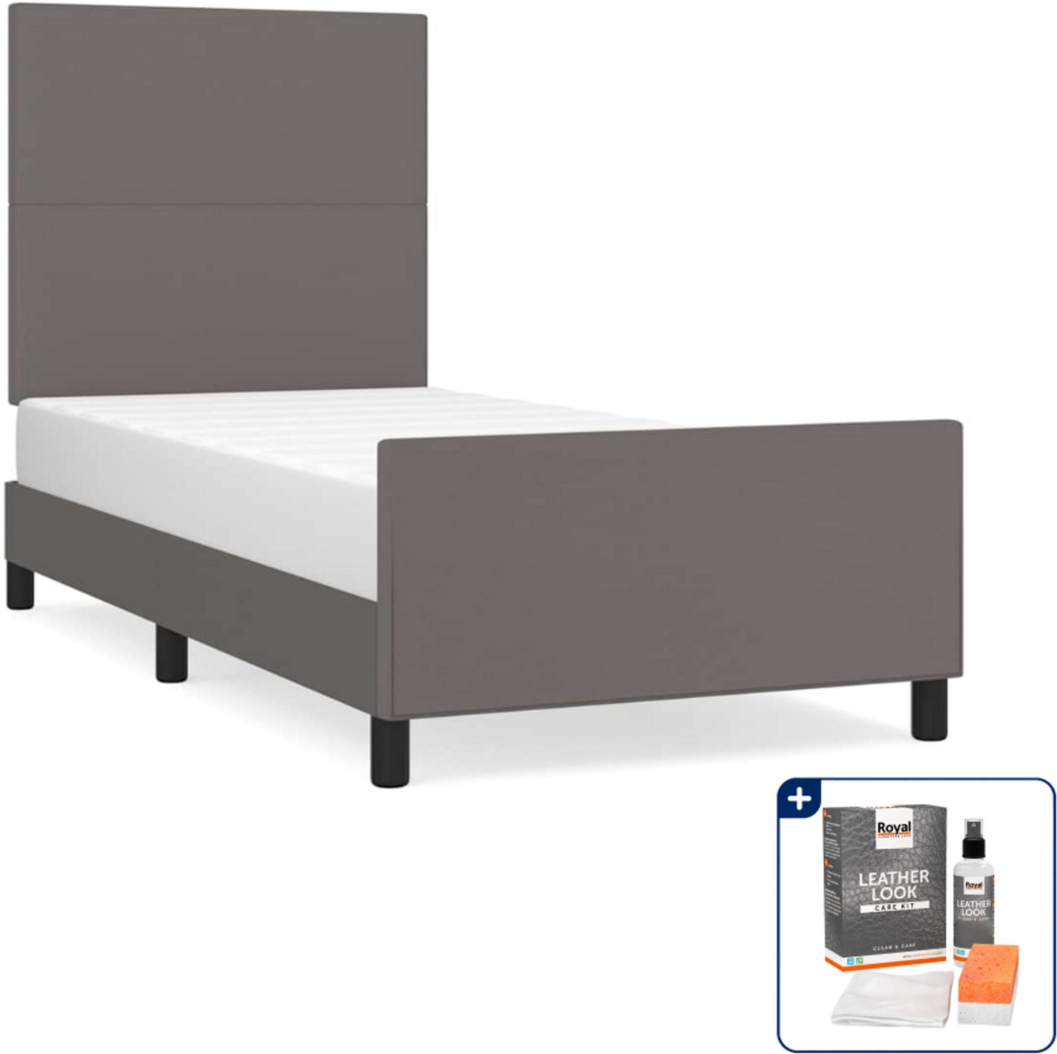vidaXL bedframe met hoofdbord - 80 x 200 cm - kunstleer - grijs - Inclusief onderhoudsset voor kunstleer 150 ml