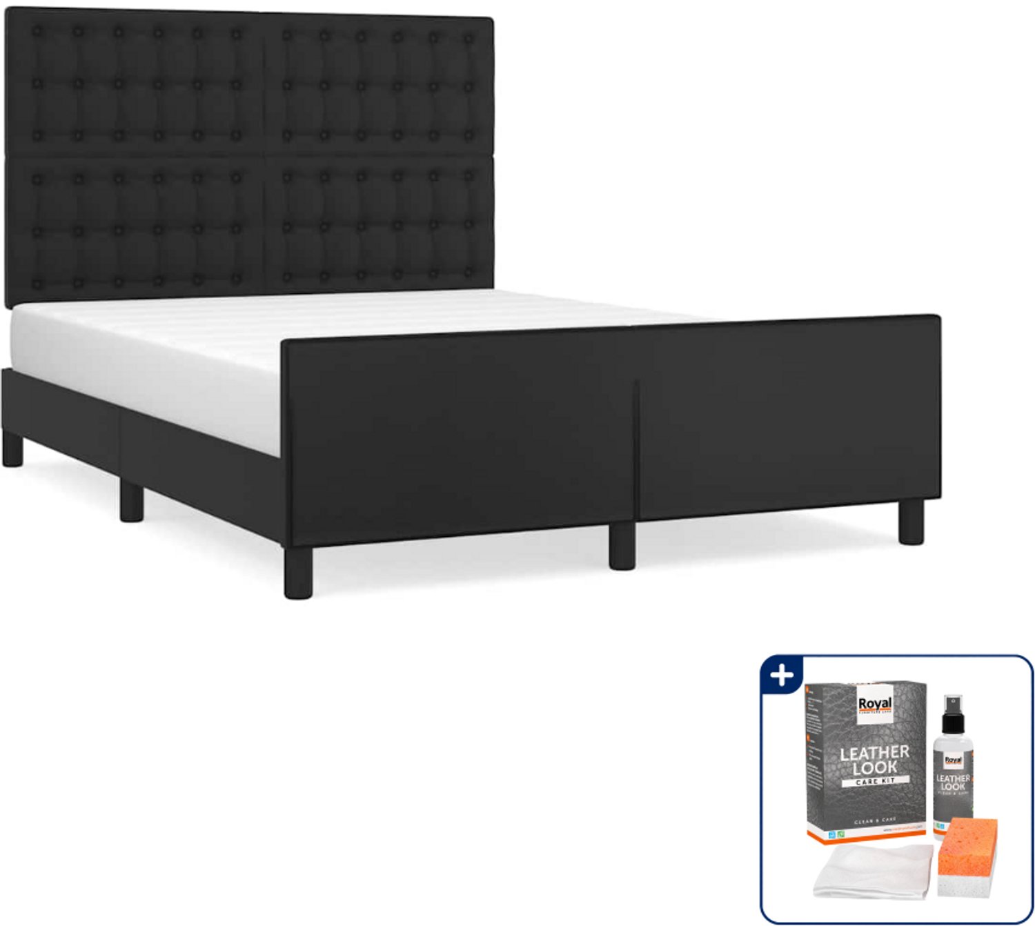 vidaXL bedframe met hoofdbord - Small double - 140 x 200 cm - zwart - Inclusief onderhoudsset voor kunstleer 150 ml