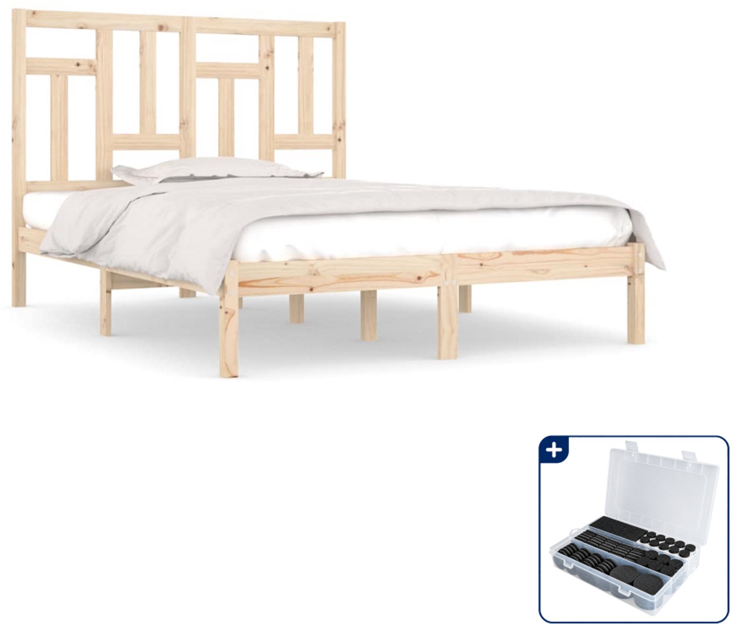 vidaXL bedframe - Queensize - 160 x 200 cm - massief grenenhout - Inclusief antikrasvilt 177-delig Blauw