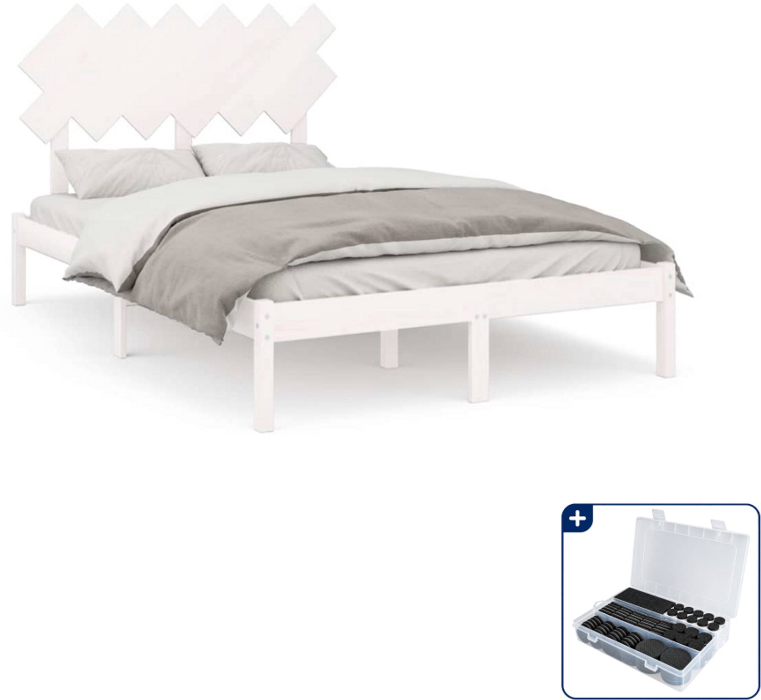 vidaXL bedframe - 120 x 200 cm - massief grenenhout - wit - Inclusief antikrasvilt 177-delig Taupe
