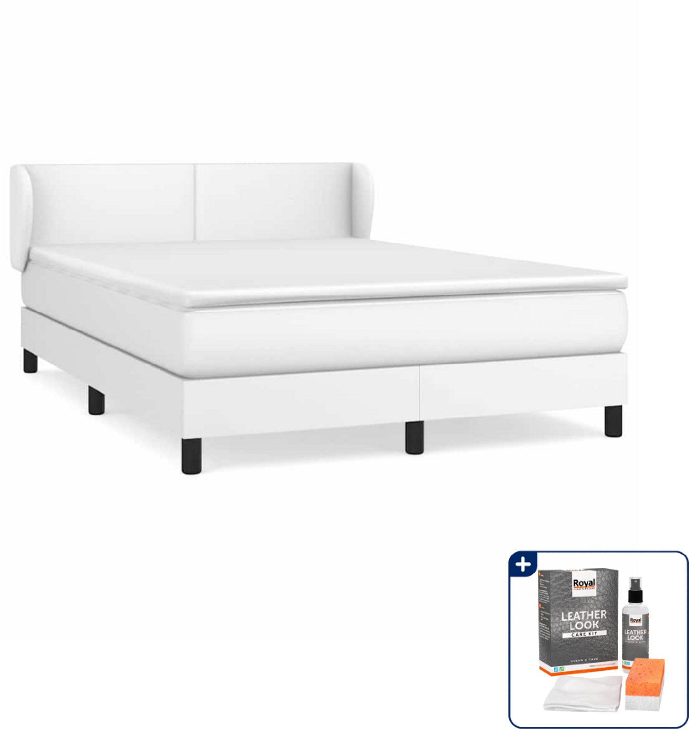 vidaXL Boxspring met matras - 140 x 190 cm - kunstleer - wit - Inclusief onderhoudsset voor kunstleer 150 ml