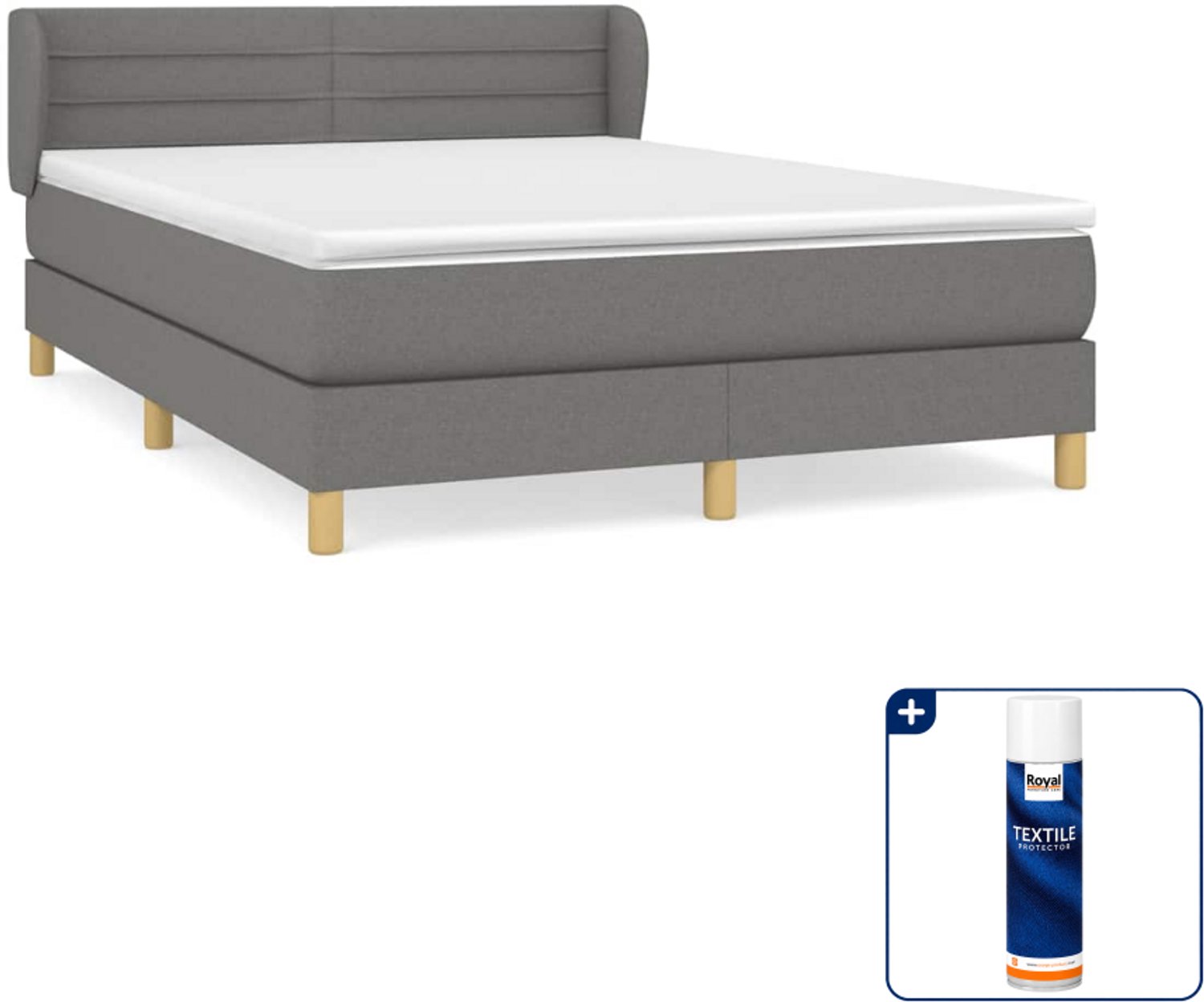 vidaXL Boxspring - Small double - 140 x 200 cm - donkergrijs - Inclusief textielbeschermer 500 ml
