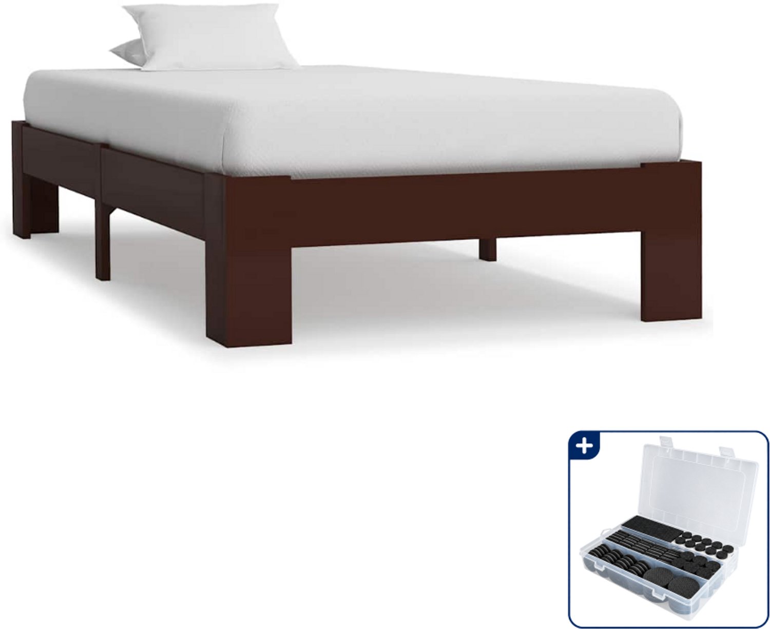 vidaXL bedframe - 90 x 200 cm - massief grenenhout - donkerbruin - Inclusief antikrasvilt 177-delig