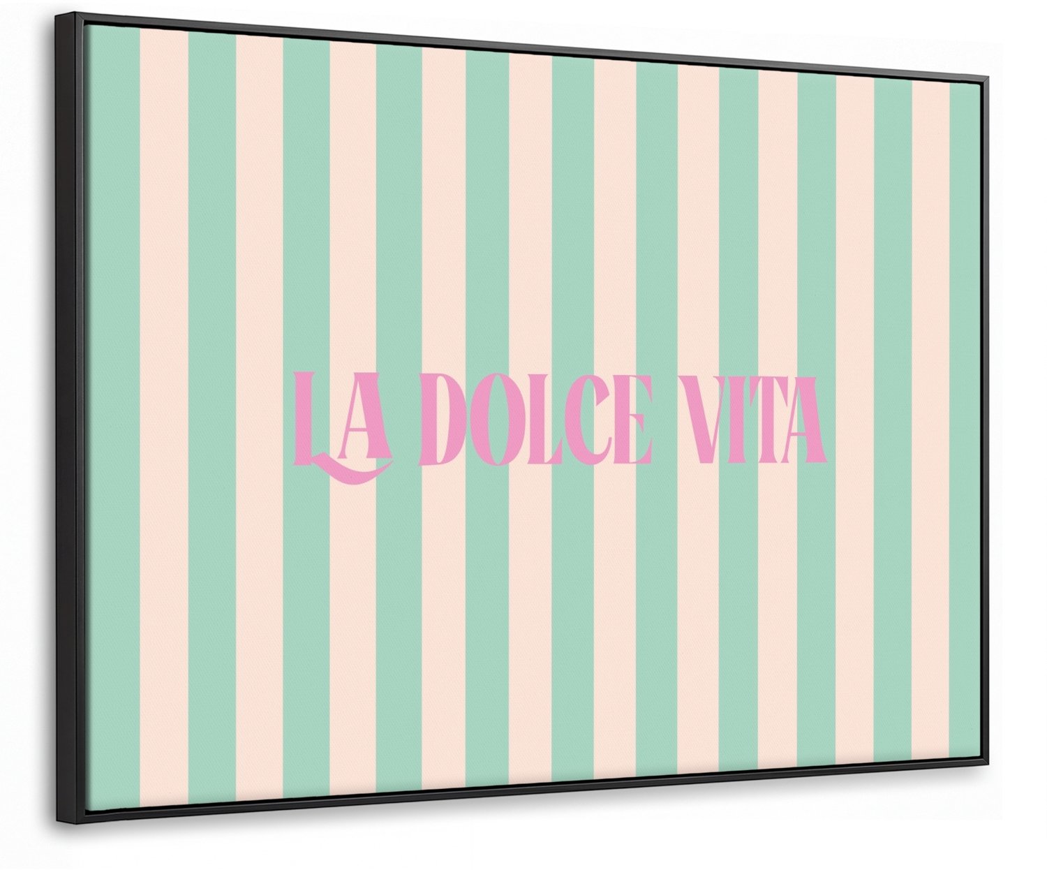 Canvas Schilderij met Baklijst 70x50cm - Roze - Groen - Strepen - La dolce vita - Muurdecoratie woonkamer - Slaapkamer decoratie - Kamer accessoires - Schilderijen op canvas met lijst