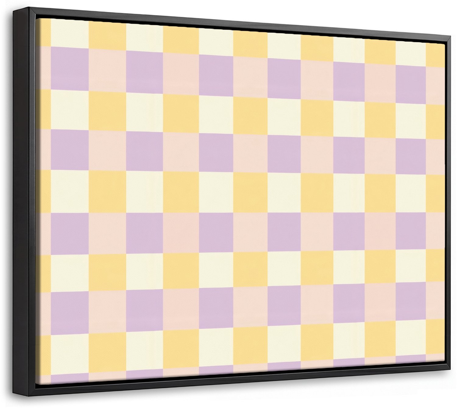 Canvas Schilderij met Baklijst 40x30cm - Blokjes - Lila - Geel - Muurdecoratie woonkamer - Slaapkamer decoratie - Kamer accessoires - Schilderijen op canvas met lijst