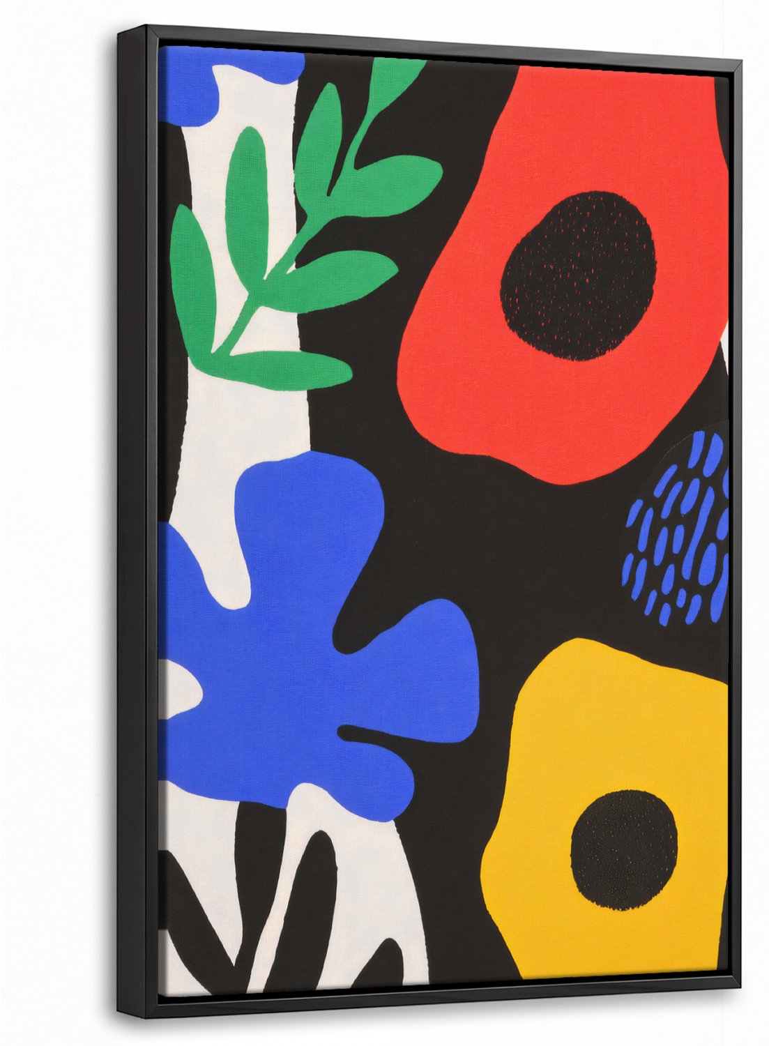 Canvas Schilderij met Baklijst 20x30cm - Bloemen - Bladeren - Abstract - Zwart - Muurdecoratie woonkamer - Slaapkamer decoratie - Kamer accessoires - Schilderijen op canvas met lijst