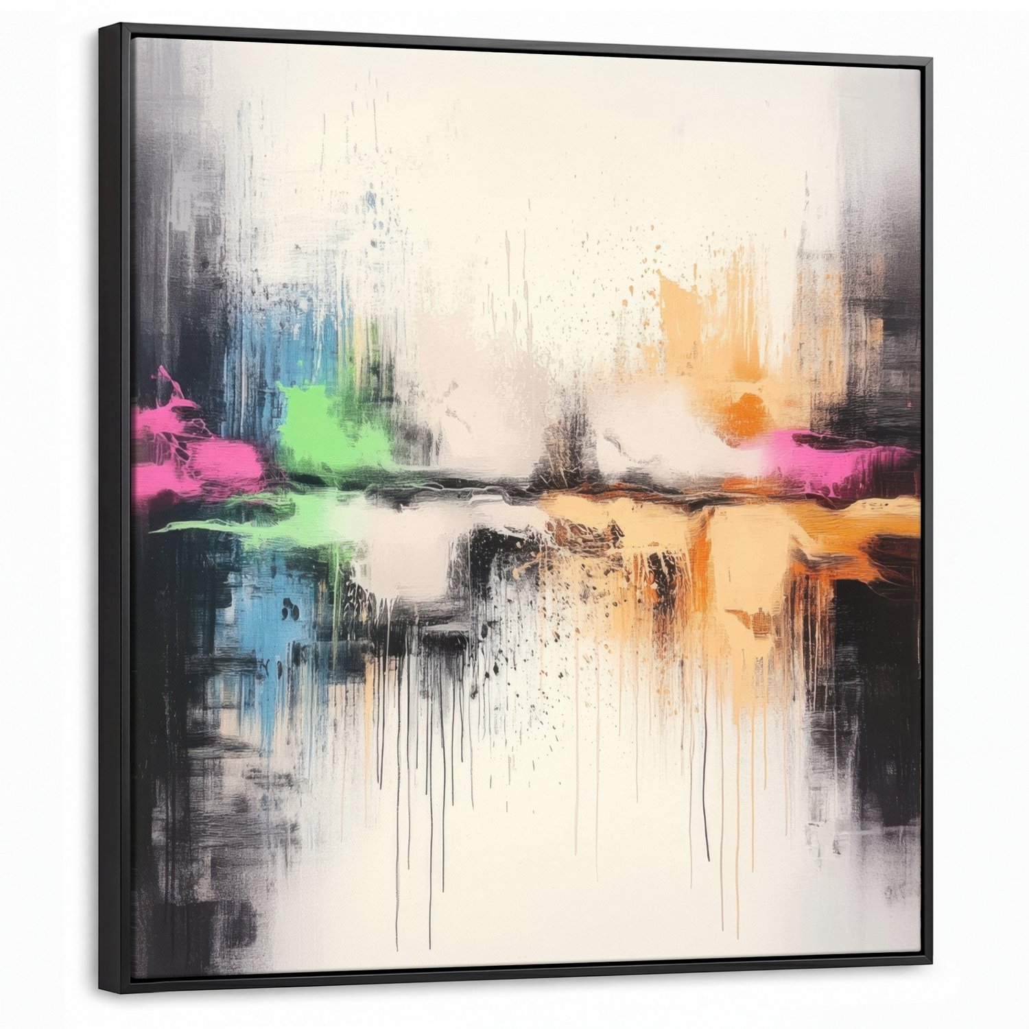 Canvas Schilderij met Baklijst 90x90cm - Abstract - Kleurexplosie - Landschap - Muurdecoratie woonkamer - Slaapkamer decoratie - Kamer accessoires - Schilderijen op canvas met lijst