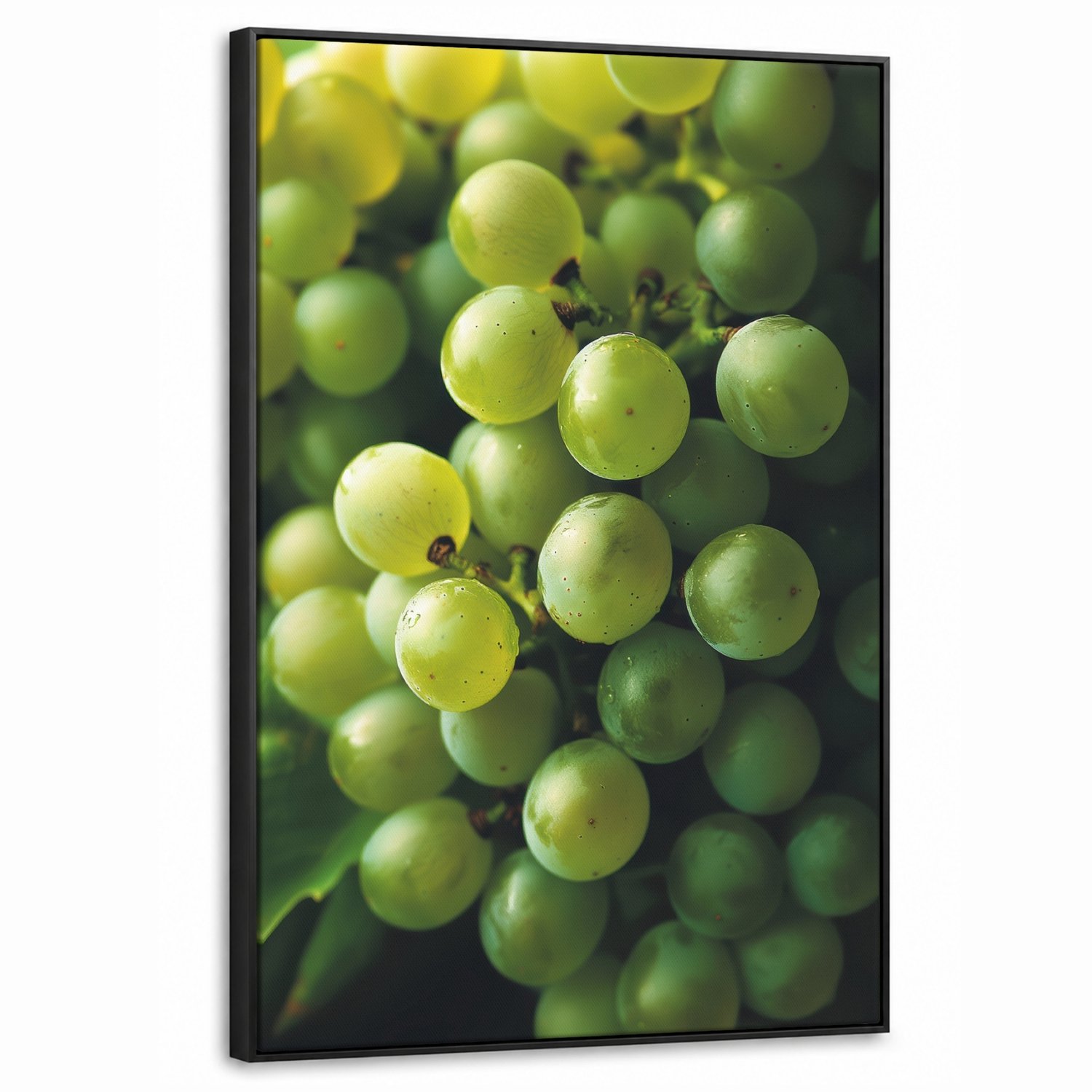 Canvas Schilderij met Baklijst 60x90cm - Druiven - Tros - Groen - Muurdecoratie woonkamer - Slaapkamer decoratie - Kamer accessoires - Schilderijen op canvas met lijst