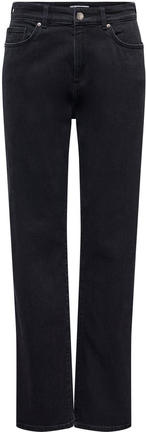 Zwarte jeans met hoge taille, ritssluiting en vijf zakken.