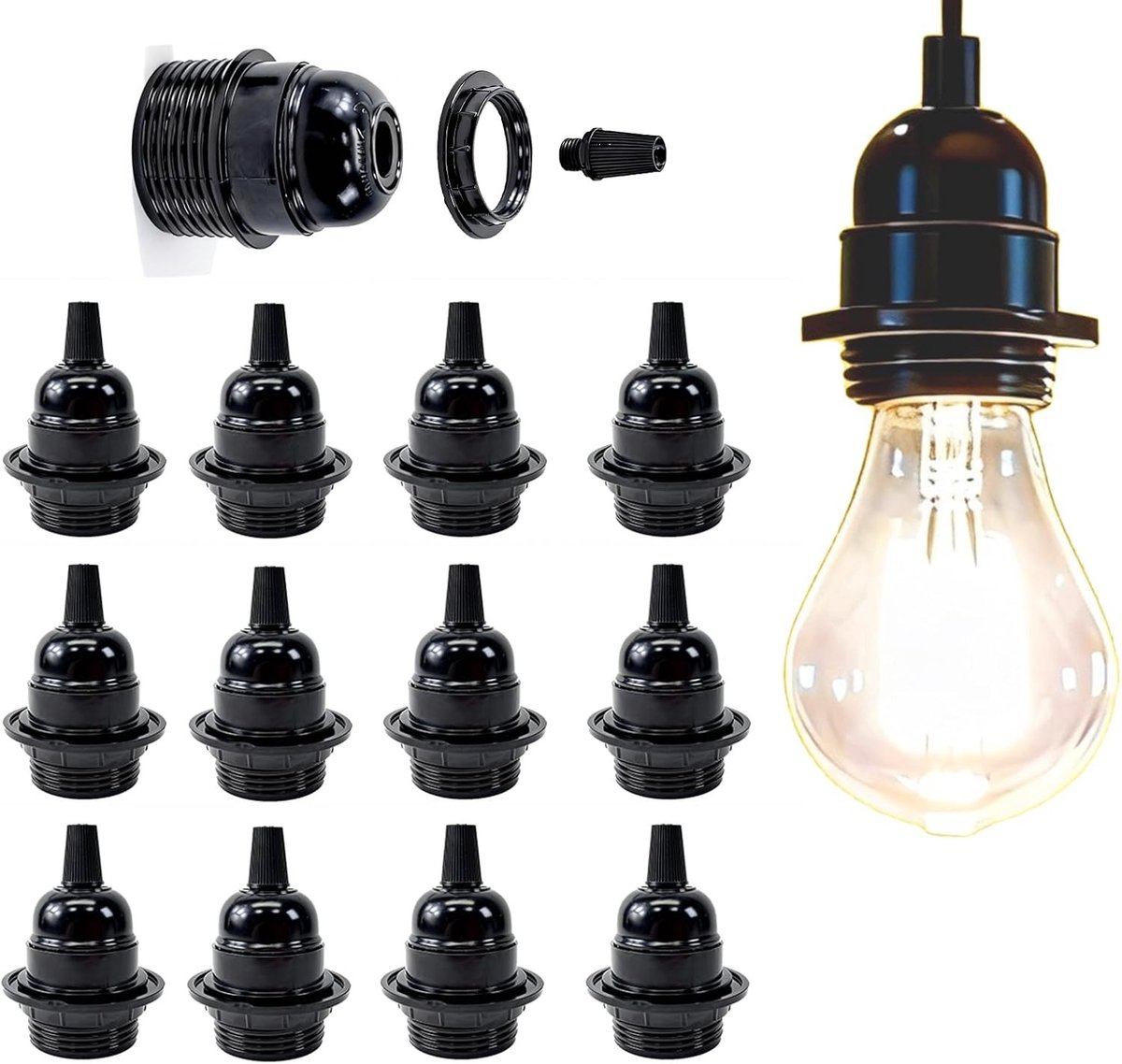 Vintage E27 Lampenhouder Set van 12 Stuks, Retro Fitting voor Tafellampen, Vloerlampen en Hanglampen, Ideaal voor Interieurdecoratie en Verlichting