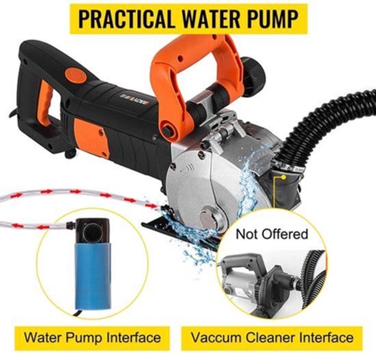 Muurfrees - Beton Cutter - 5000RPM - Power Tools Set - 4800W - met 133mm Cirkelzaagbladen - Stofafzuiging - Slijpschijven - Multi-purpose Use - Zwartoranje