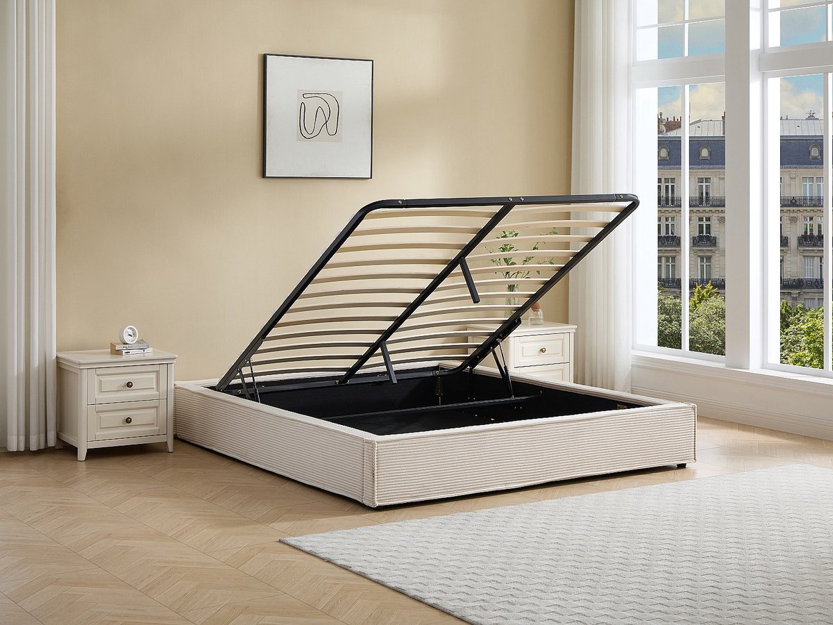 Vente-unique Bedbodem met opbergruimte 160 x 200 cm in corduroy - Crème - KARESO van YSMÉE