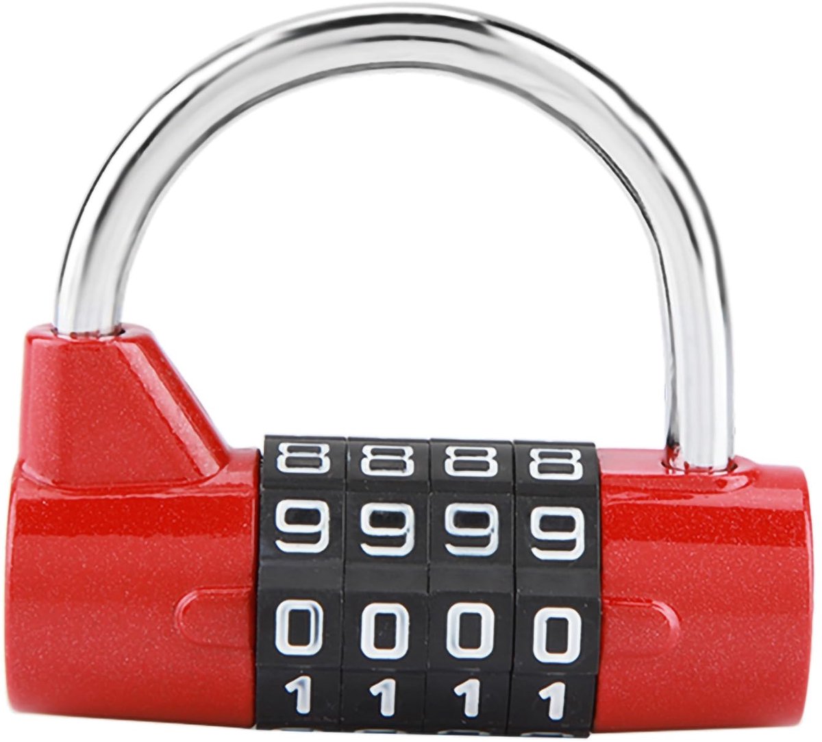 Hangslot - 4-cijferige codecombinatie van zinklegering - Voor reiskoffer, sportschool en kluisje - Rood