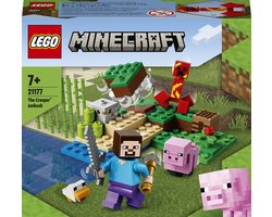 LEGO® Minecraft® De CreeperTM hinderlaag 21177 bouwset boordevol game-avonturen met Steve, een biggetje, een kuiken en een rode exploderende Creeper; leuk, creatief speelgoed voor gamers en kinderen vanaf 7 jaar (72 onderdelen)