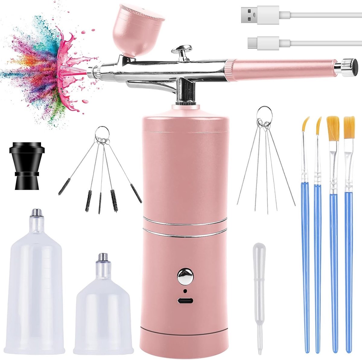 Draadloze Airbrush Set met Compressor, Draagbare Oplaadbare Airbrush Kit voor Make-up, Nagelontwerp en Taartdecoratie met Reinigingsaccessoires