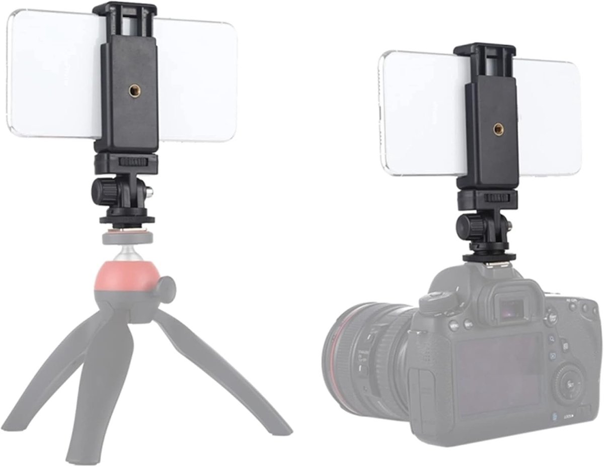 Koudshoe tripod mount adapter met telefoonhouder voor smartphones van 5.8-8.5 cm breed, ideaal voor fotografie en videoproductie
