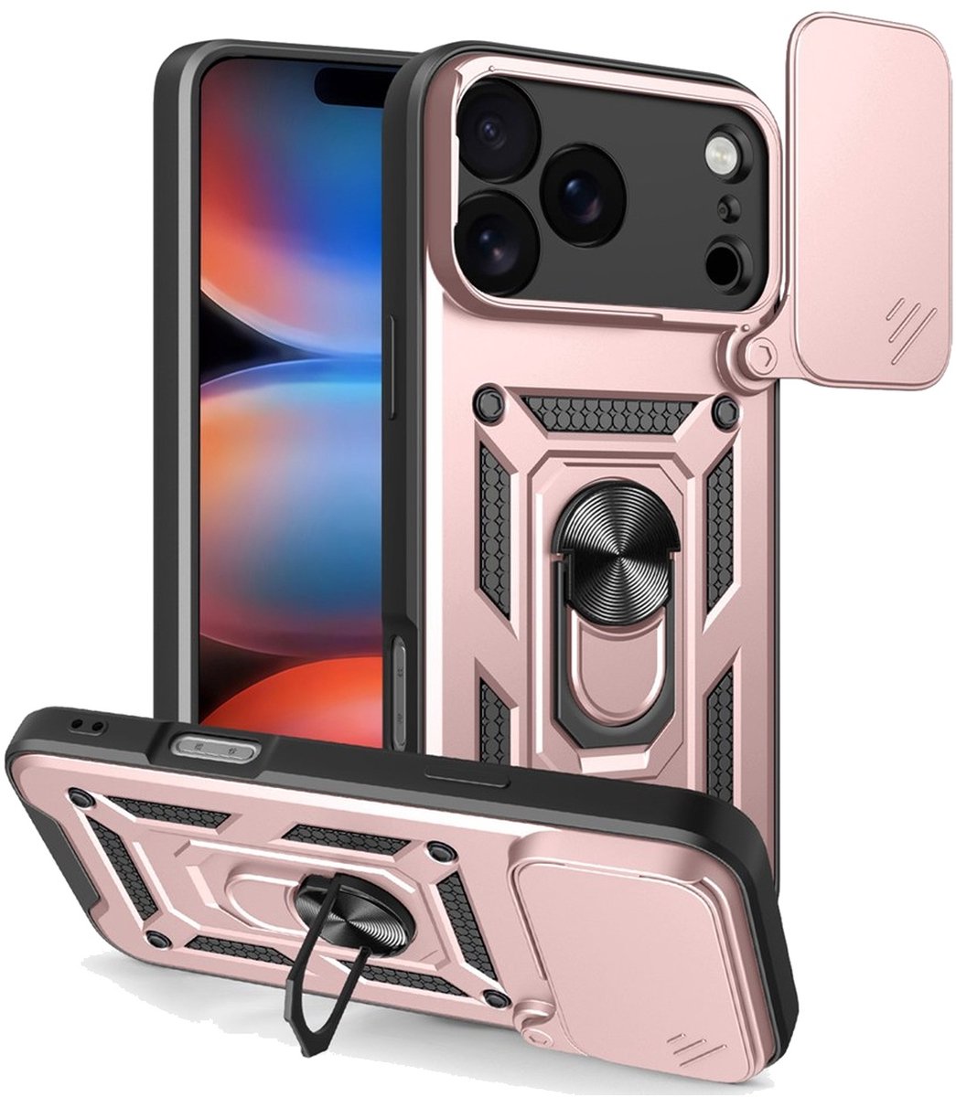 MobyDefend Hoesje - Geschikt voor iPhone 18 Pro Max - Pantsercase Met Draaibare Ring - Rosé