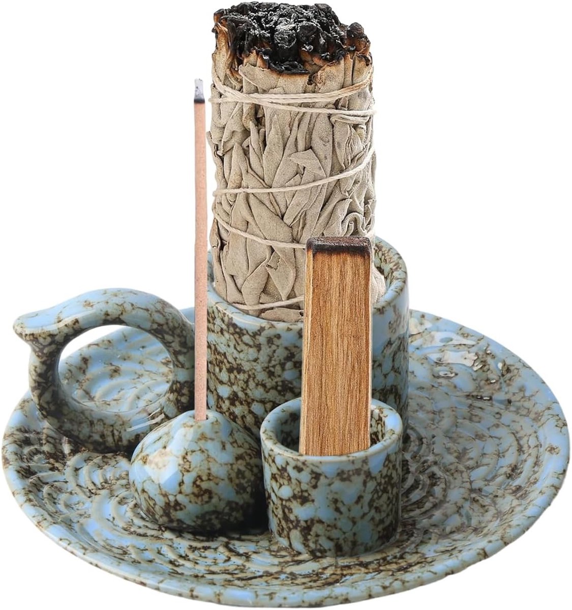 Ceramische wierookhouders 4 in 1 met handvat - multifunctioneel, blauw en stijlvol ontwerp voor ontspanning