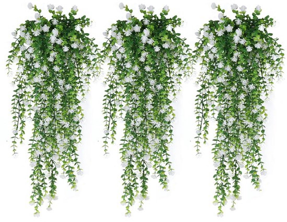 Flintry Kunsthangplanten Set van 9 - Kunst eucalyptus Hangplant - 76 cm Lang - UV-Bestendig & Waterdicht - Voor Binnen & Buiten Wanddecoratie - Wit