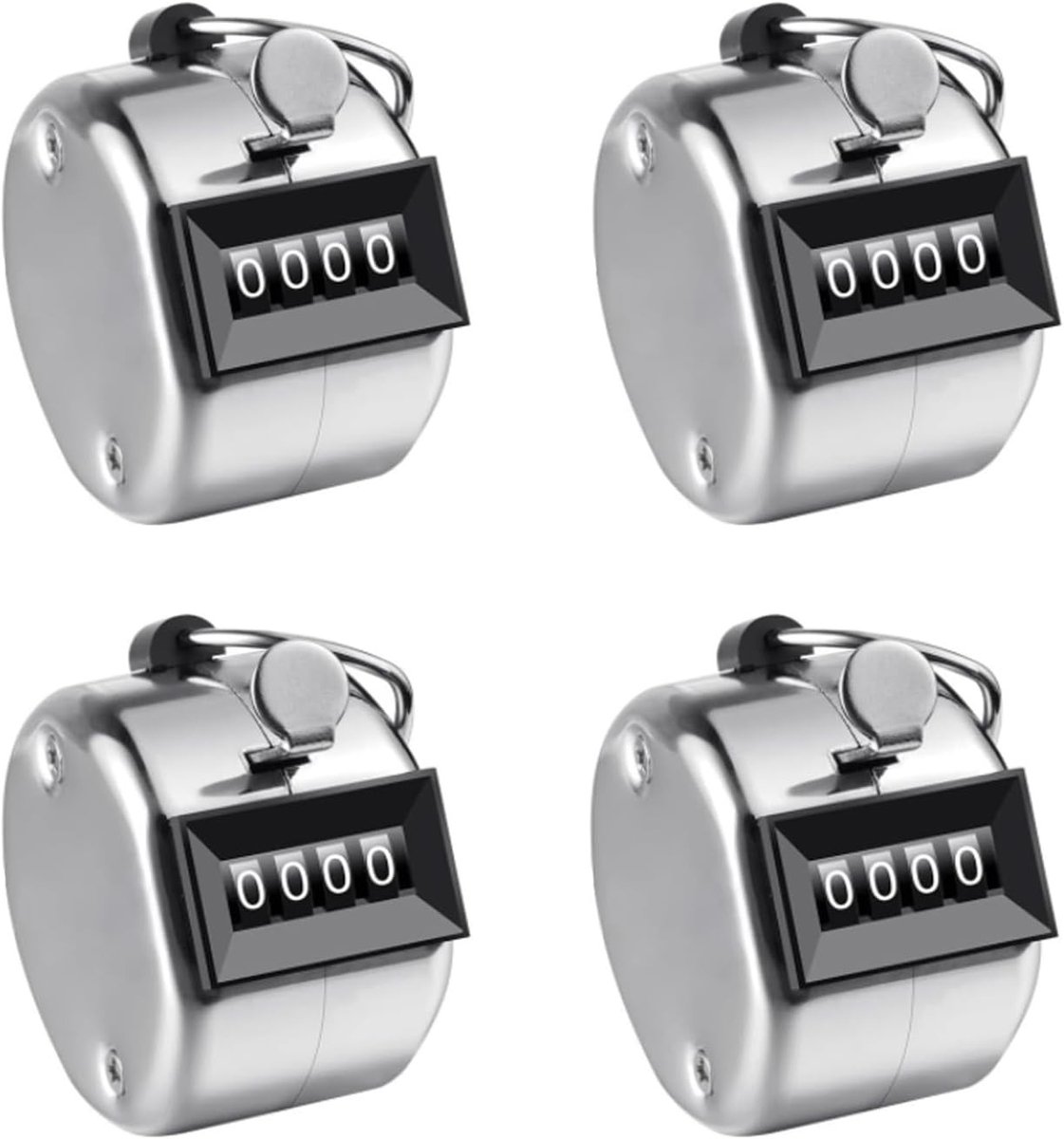 4 Stuks Duurzame Handtelling Klikker, 4-Cijferige Metalen Tellingsteller voor Sport, Golf Coaching en Activiteiten