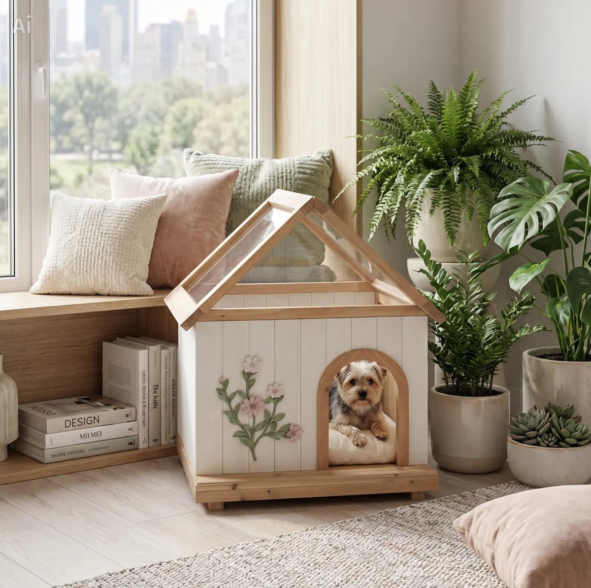 Dierenhuis Decoratief Met Acryl Dak 80 Cm Hout Wit Voor Katten En Kleine Honden Binnen En Halfbeschut Buiten