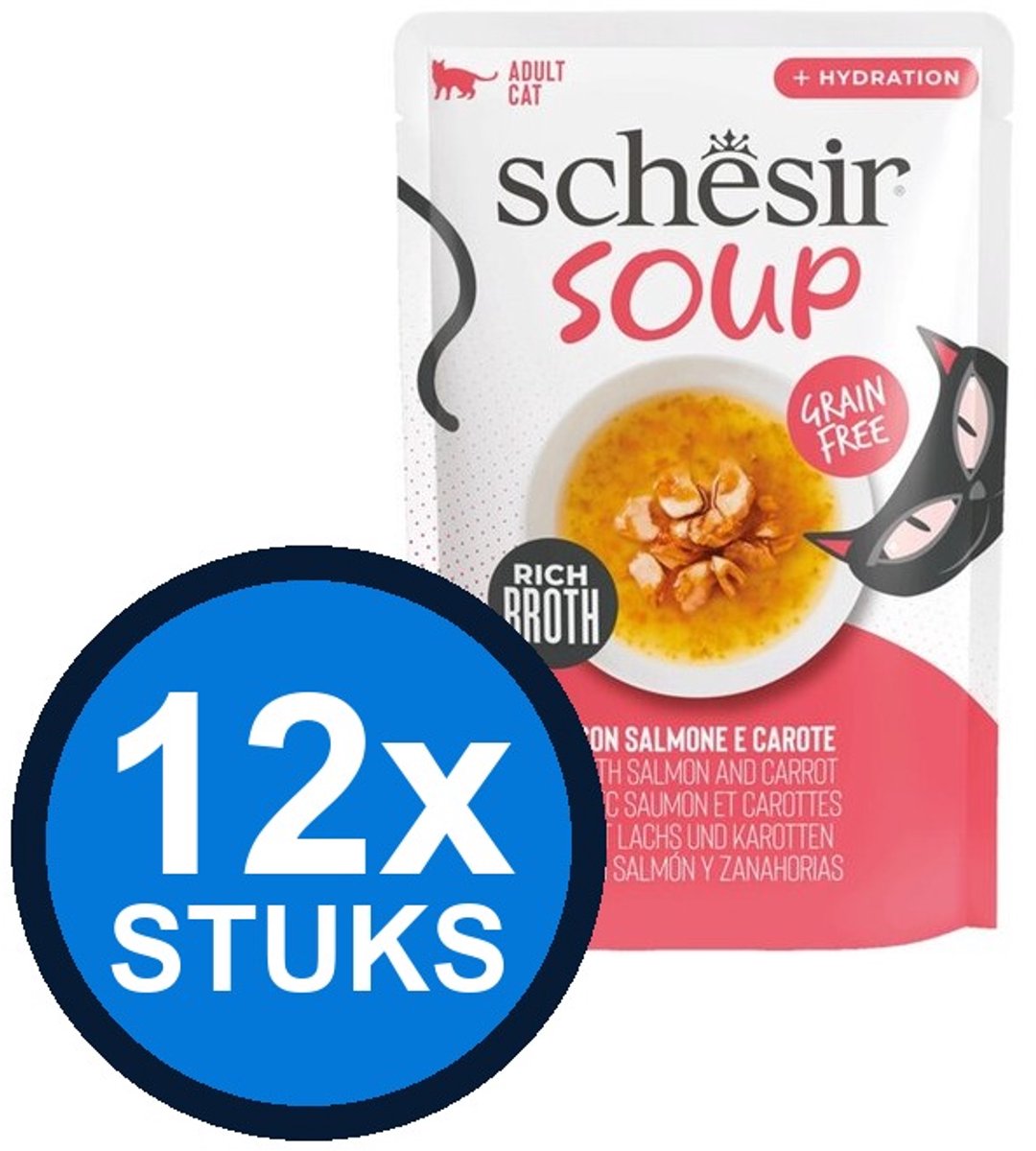 12x Schesir Complementary kat pouch soup zalm&wortel 40gr