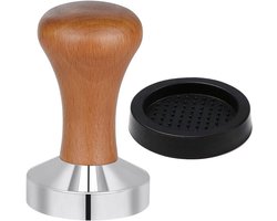 Professionele Koffietamper 51mm met Houten Handvat en Siliconen Mat, RVS Espresso Tamper voor Barista's en Koffieliefhebbers