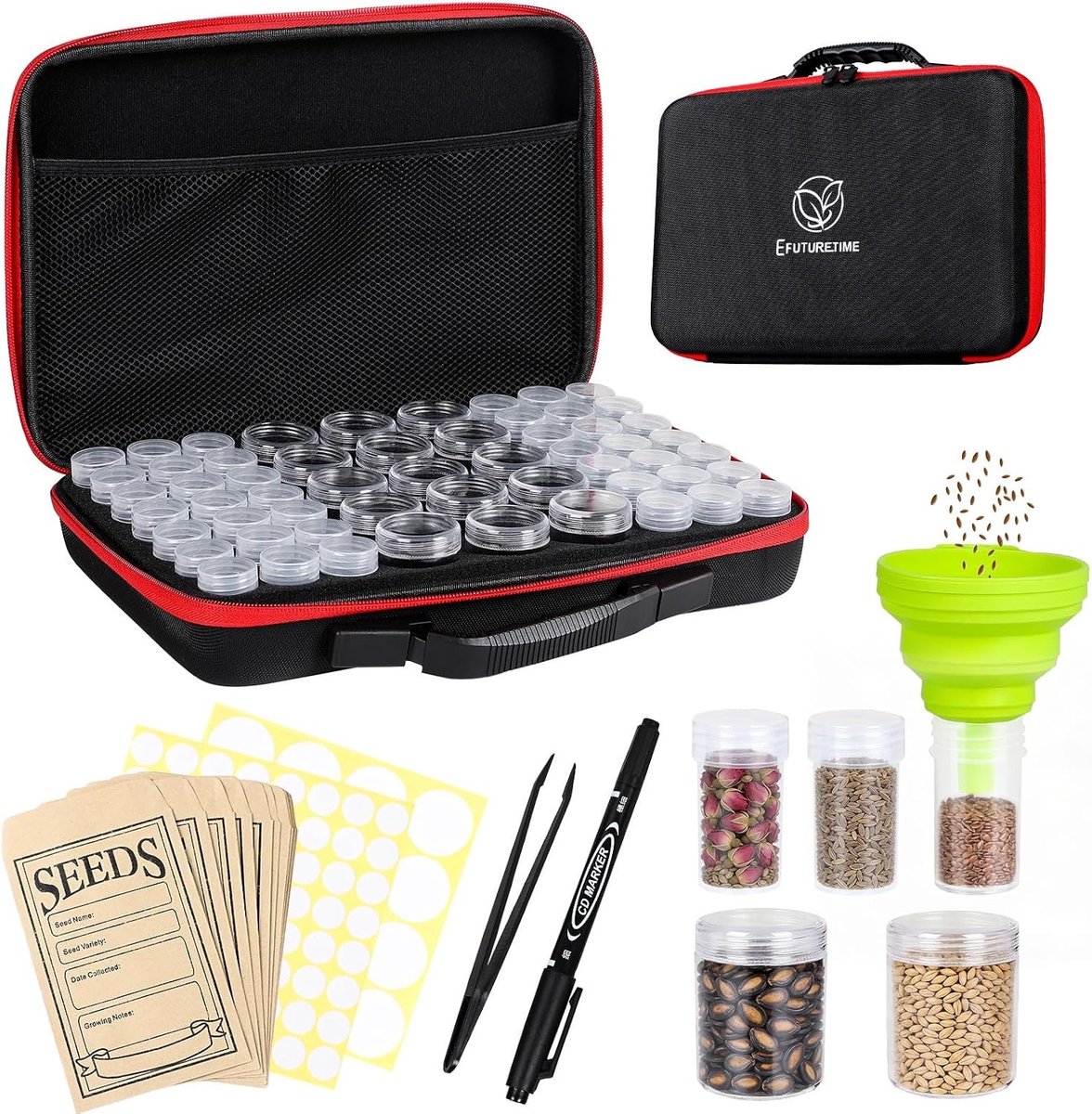Zadenopslagdoos met Rits - Organiser voor Tuinzaadpakketten met Labelstickers en 57 Slots voor Planten, Bloemen en Groenten
