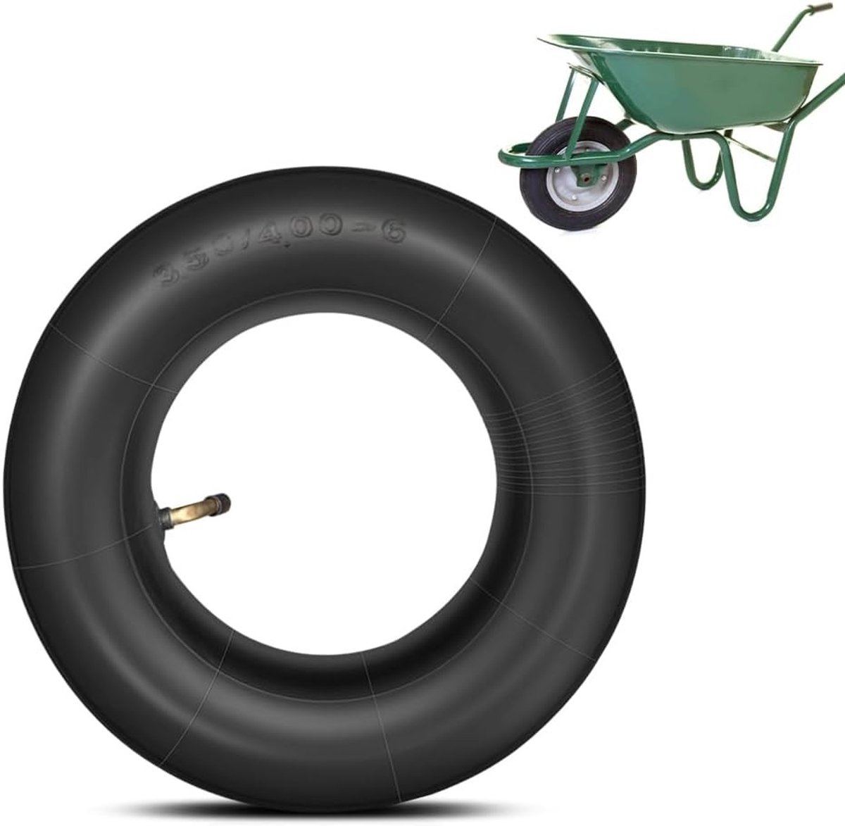 Kruiwagenband - Zwart - 4,00/3,50-6 - Rubber binnenband met boogventiel - Voor kruiwagen en handwagen
