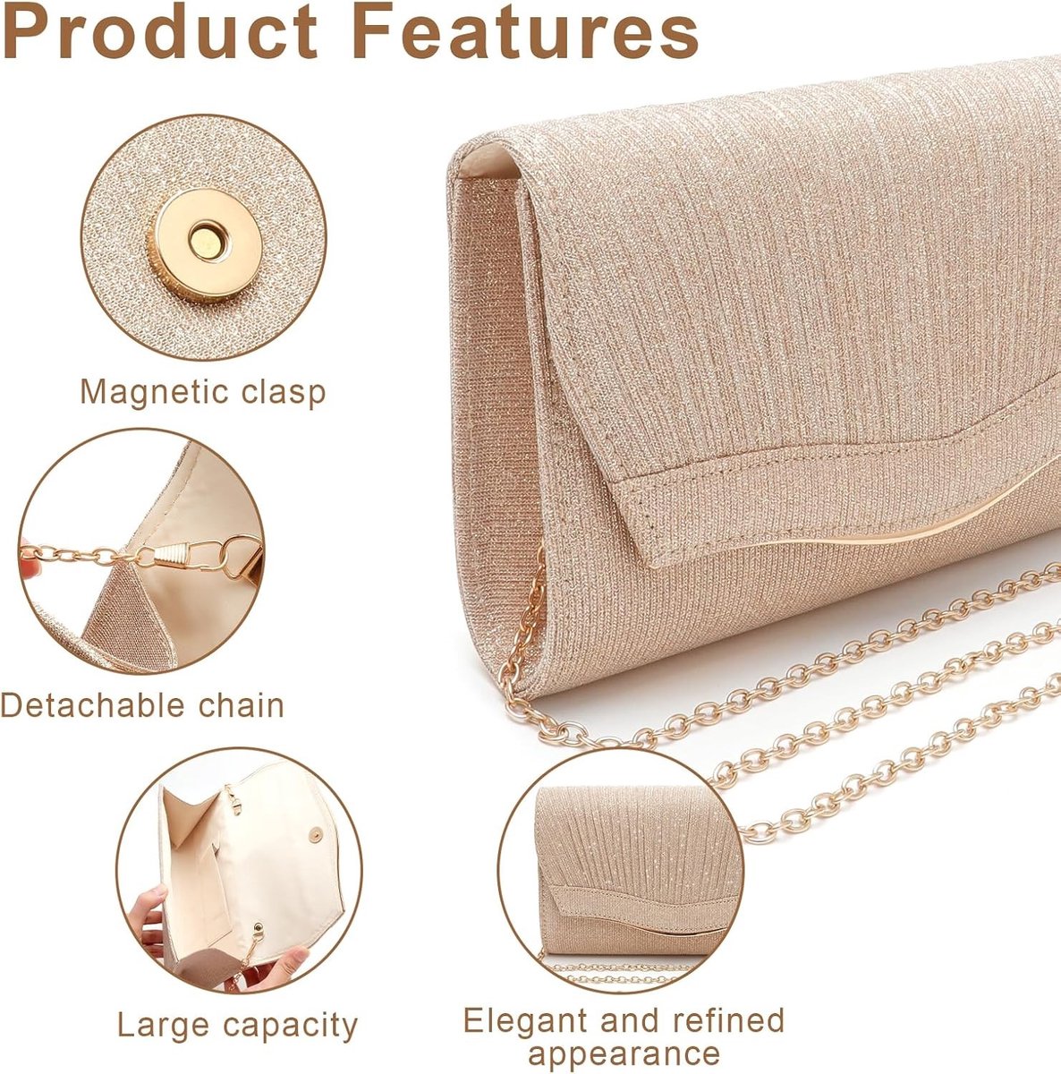 Elegante Beige Clutch voor Avondjes Uit | Gouden Handtas voor Bruiloft, Cocktailparty en Feestelijke Gelegenheden | Stijlvolle en Kleine Tas voor Dames