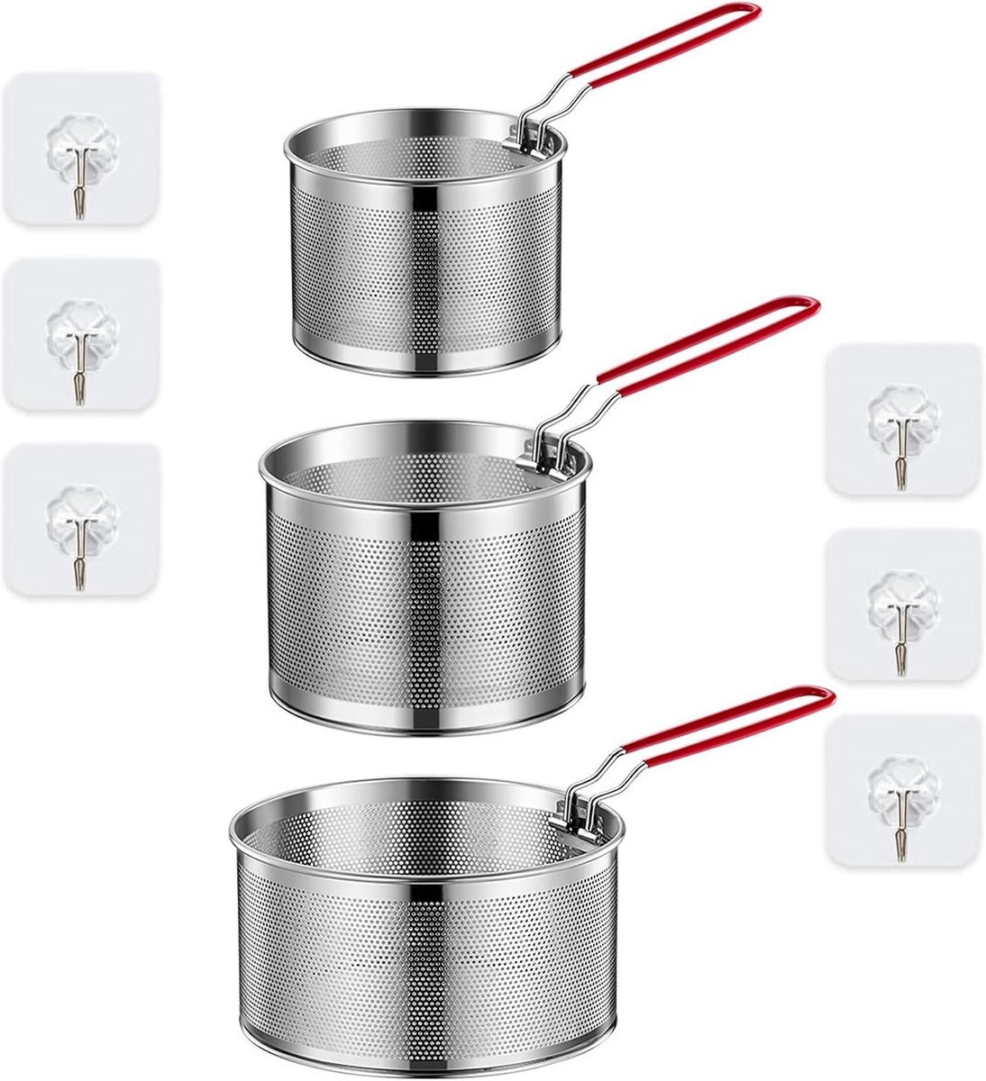 Set van 3 RVS Frituurmanden voor Keukenpannen - Ideaal voor Frituren, Bakken en Koken (15.5cm + 17.5cm + 19.5cm)