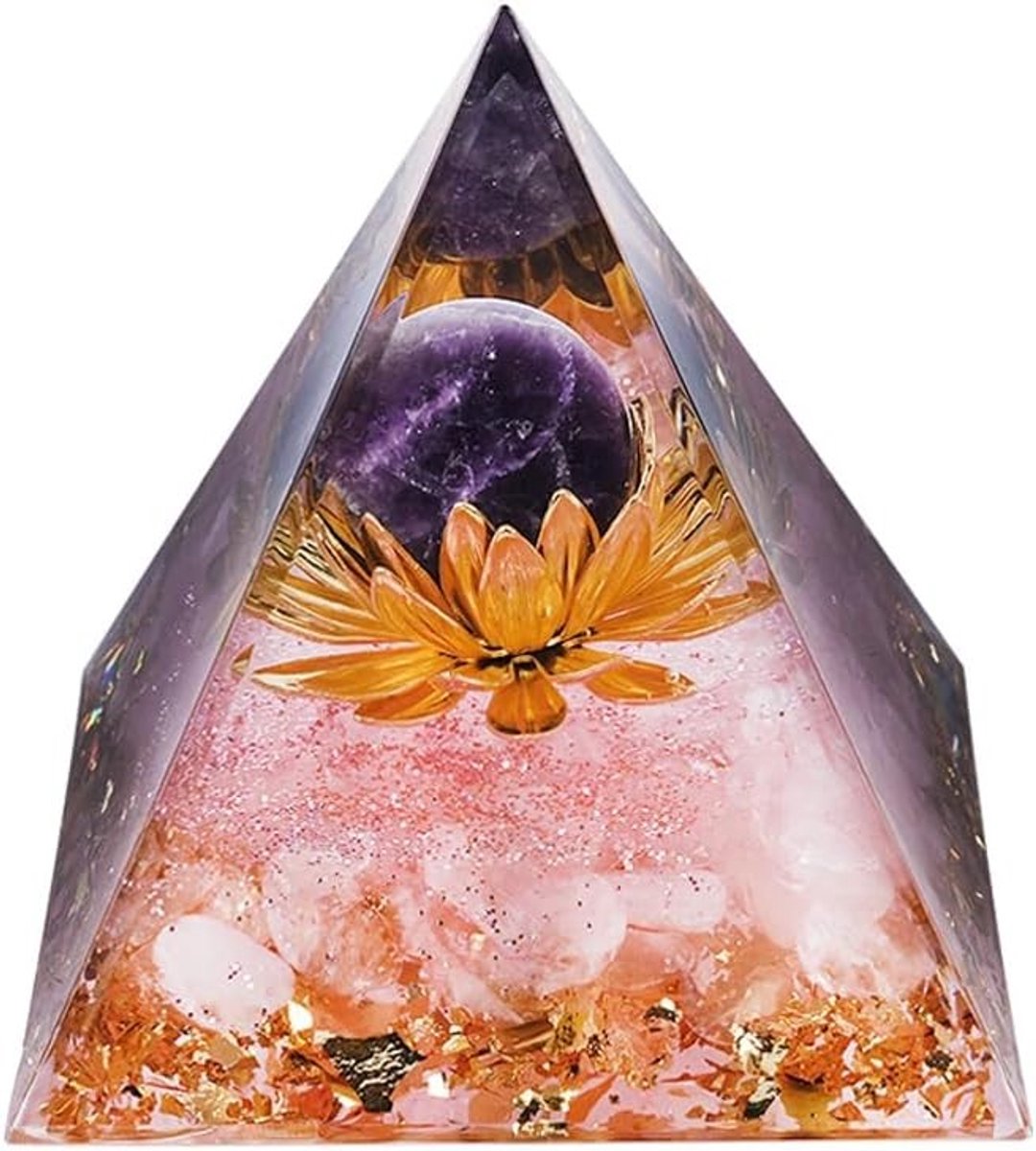Energie Toren van Genezing met Kristallen, Spirituele Geschenken voor Vrouwen, Lotus Bloem Reiki en Meditatie Bescherming, Paars, 10.6 x 8.8 x 7.5 cm