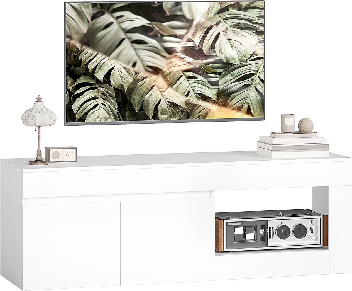 TEKROA® TV meubels - Modern tv-meubel - met 2 deuren en een open vak - voor een 60-inch televisie voor de woonkamer- 140x40x48 cm - wit