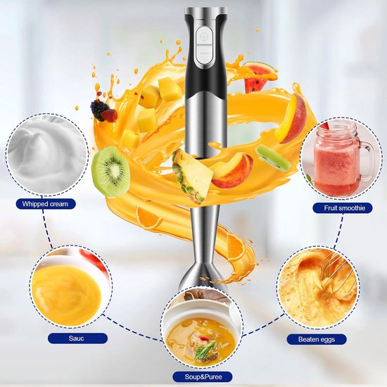 Staafmixer set - Keukenmixer - Maaltijden bereiden - 6-in-1 functionaliteit - 600 ml maatbeker - Zilver — afbeelding 5