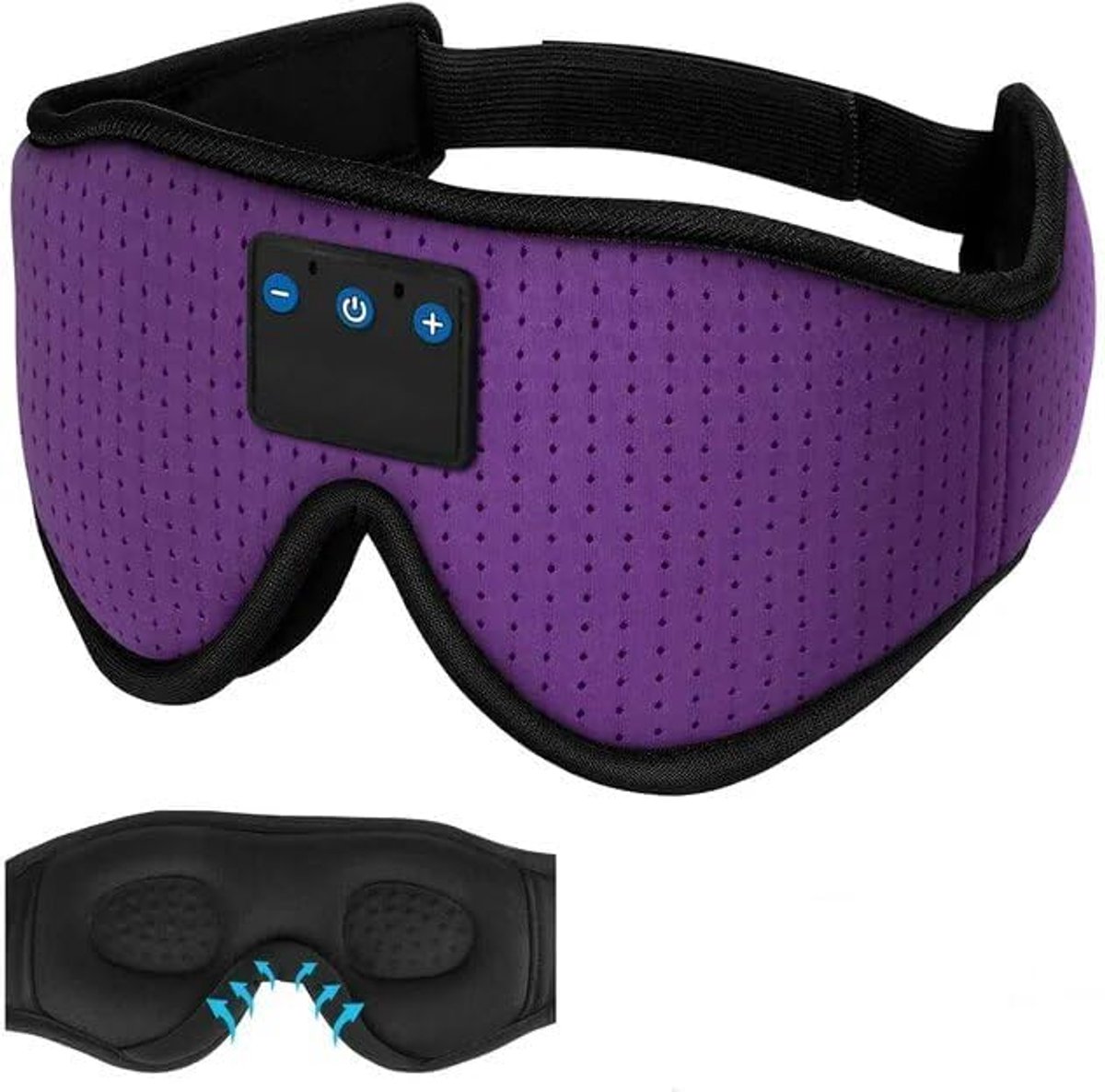 Slaaphoofdtelefoon met witte ruisonderdrukking, HD 3D Bluetooth 5.2, zijden slaapmasker, automatische uitschakeling, 100% verduistering, slaapmaskers (paars)