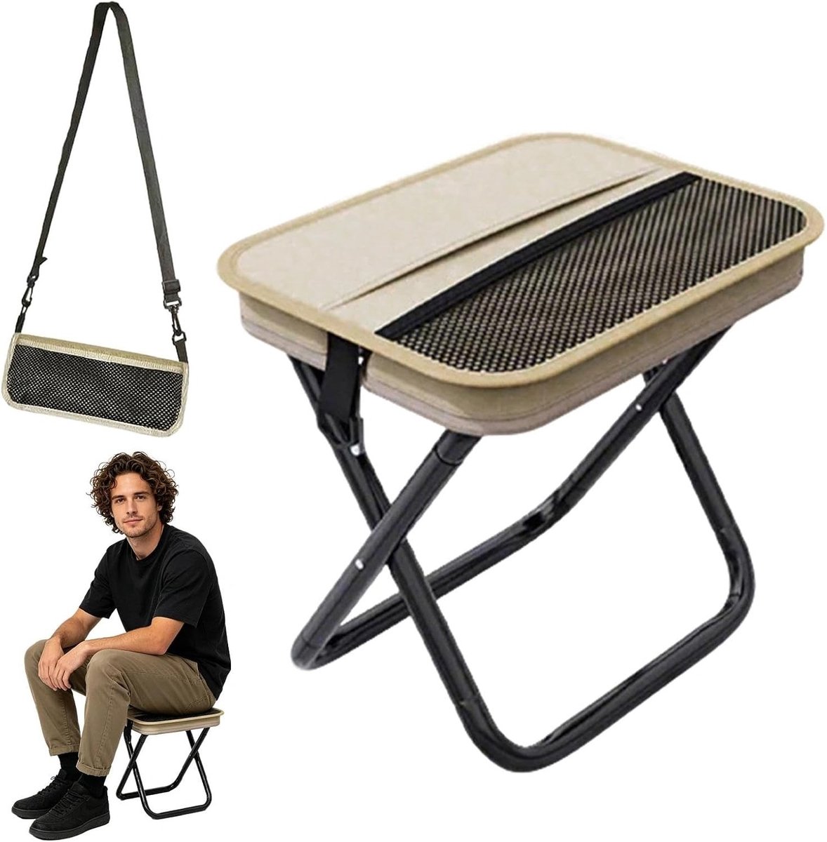 Opvouwbare Khaki Campingstoel met Opbergtas - Lichtgewicht en Draagbaar, Ideaal voor Kamperen, Hiking en Vissen, Tot 150kg Belastbaar