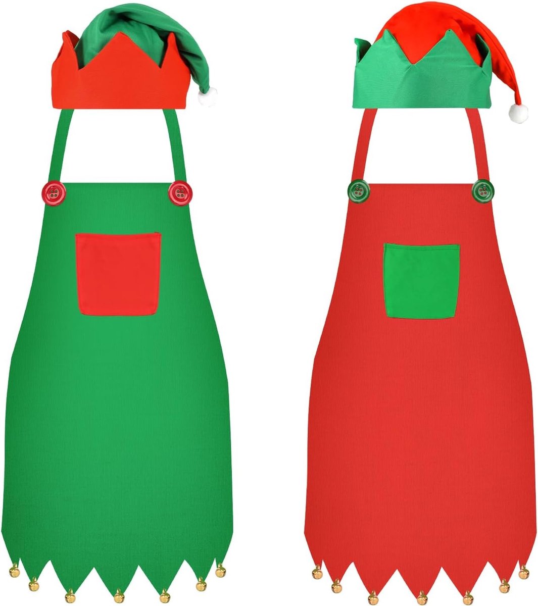 Kerst Elf Kostuum, 2-delige Set met Schort en Hoed voor Volwassenen en Kinderen, Feestelijke Verkleedkleding voor de Feestdagen