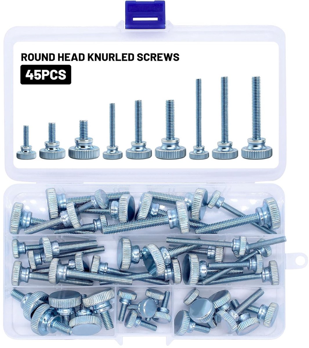 Set van 45 Knurled Screws in M4, M5, M6 - Diverse Maten, Ronde Kop, Antislip Duimschroeven voor Mechanische Toepassingen