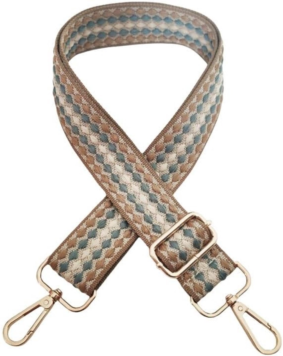 Verstelbare Schouderband voor Tassen, 72-130 cm, 3.8 cm Breed, Luxe Tasband met Gouden Karabijnhaak, Bruin/Blauw, Ideaal voor Handtassen en Rugzakken