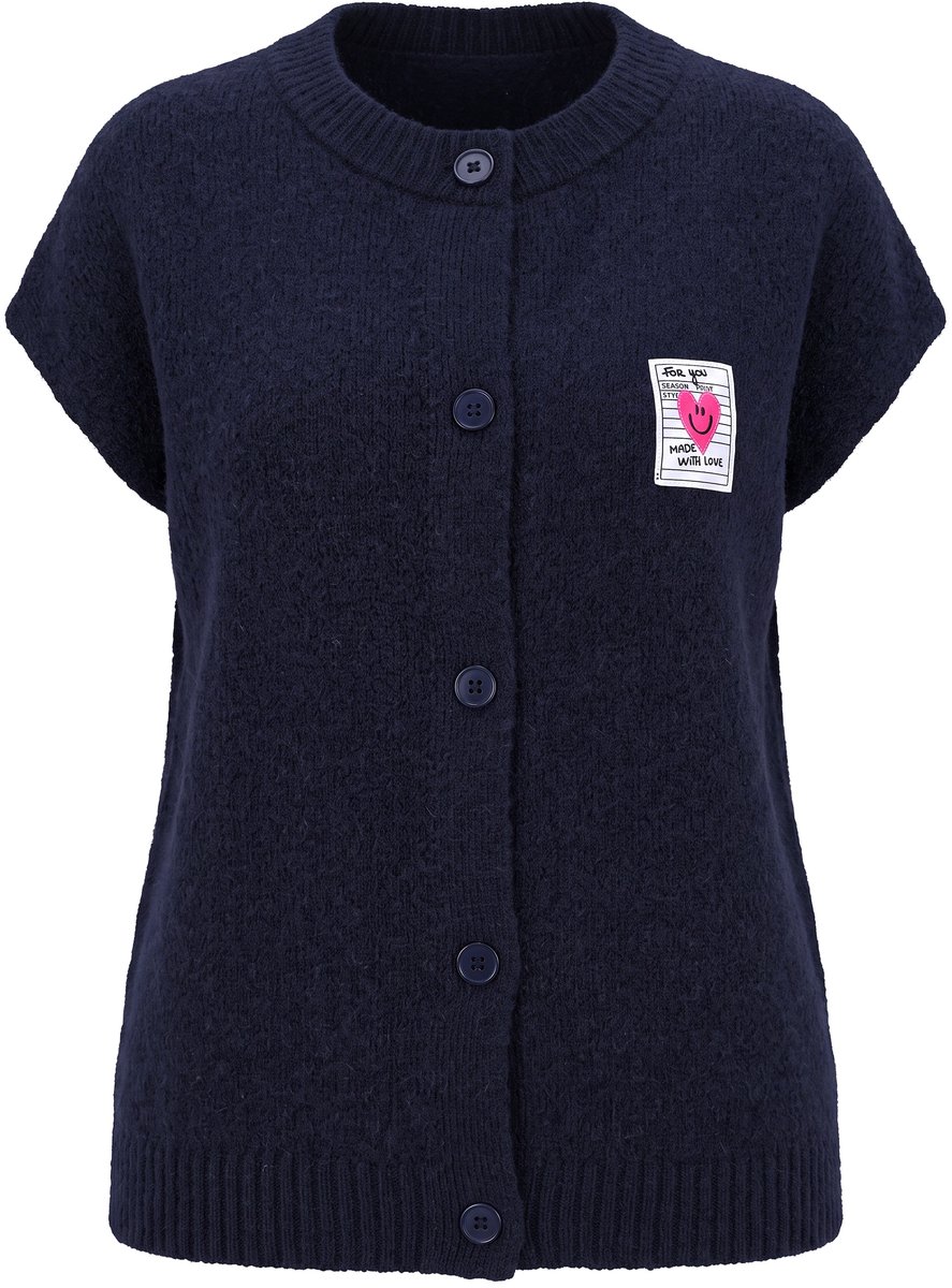 MIAMODA - Dames - Gebreid vest losse pasvorm hartvormige patch - Donkermarine - Maat 42+