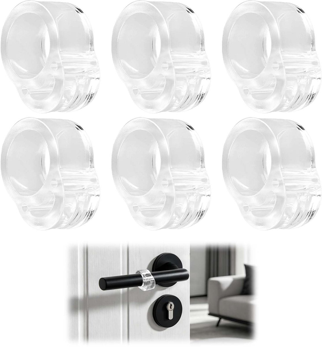 Deurklinkbuffer - Elastische stootdemper - Zonder boren - Bescherming voor muren en meubels - Transparant - Set van 6 - Ø 18mm