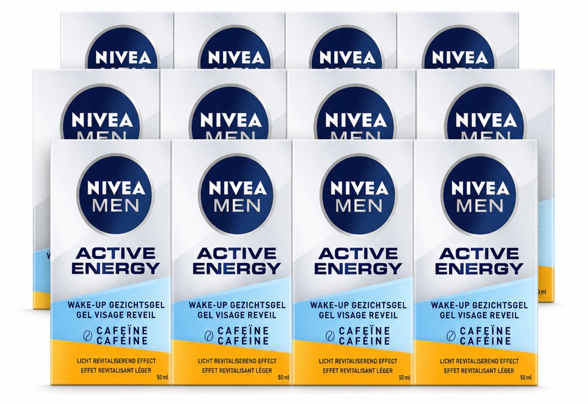 12 x NIVEA MEN - Active Energy - Wake-up Gezichtsgel met Cafeïne - 50 ml - Voordeelverpakking - 12 stuks