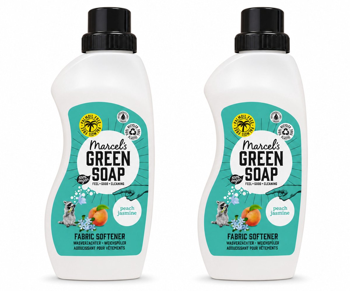 2 x Marcel's Green Soap - Wasverzachter - Perzik & Jasmijn - Zachte frisheid - 30 Wasbeurten - 750 ml - Bulkverpakking - 2 stuks