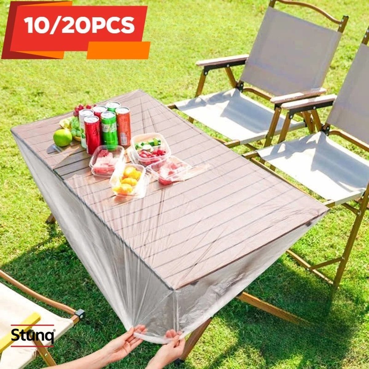 Stunq Wegwerp tafelhoezen transparant L (60x120 cm) 10 stuks - waterdicht met trekkoord voor kamperen en tuin