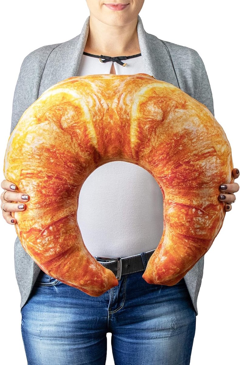 Warmteknuffel - Gebroken wit - 42 x 42 x 13 cm - Croissantvormig kersenpitkussen - Nekkussen voor ontspanning en reizen
