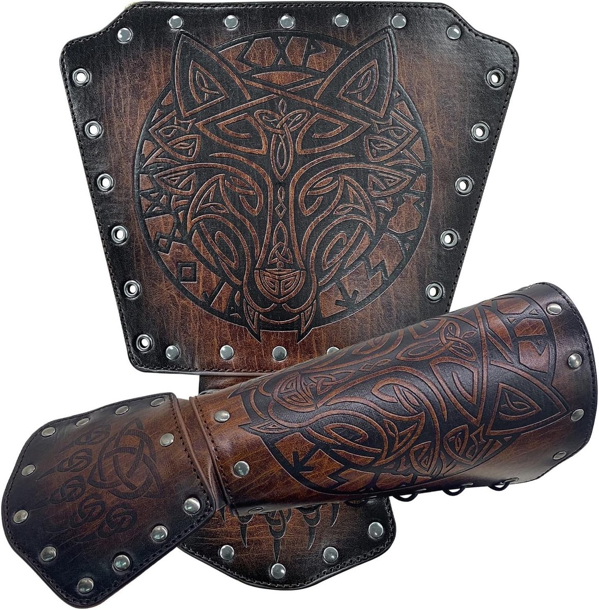Leren Armbanden met Wolfskop voor Middeleeuwse Boogschutters, Viking Cosplay en Halloween Kostuums