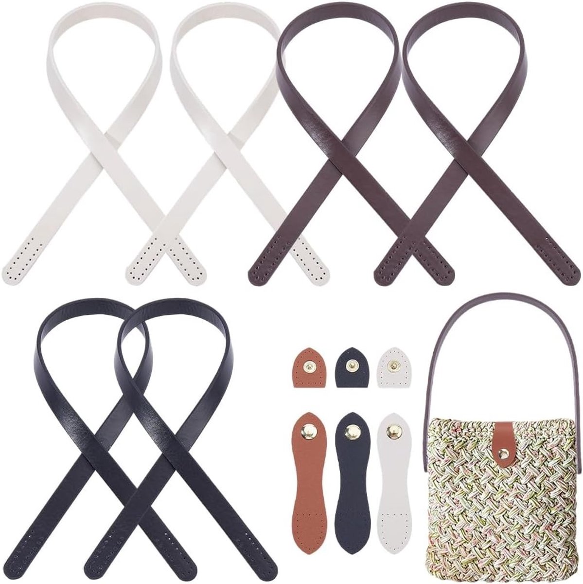 2 stuks PU-lederen naairiemen van 65 cm voor dameshandtassen, reservehandgrepen voor schouder- en okseltassen, knoopsluiting en knutselaccessoires
