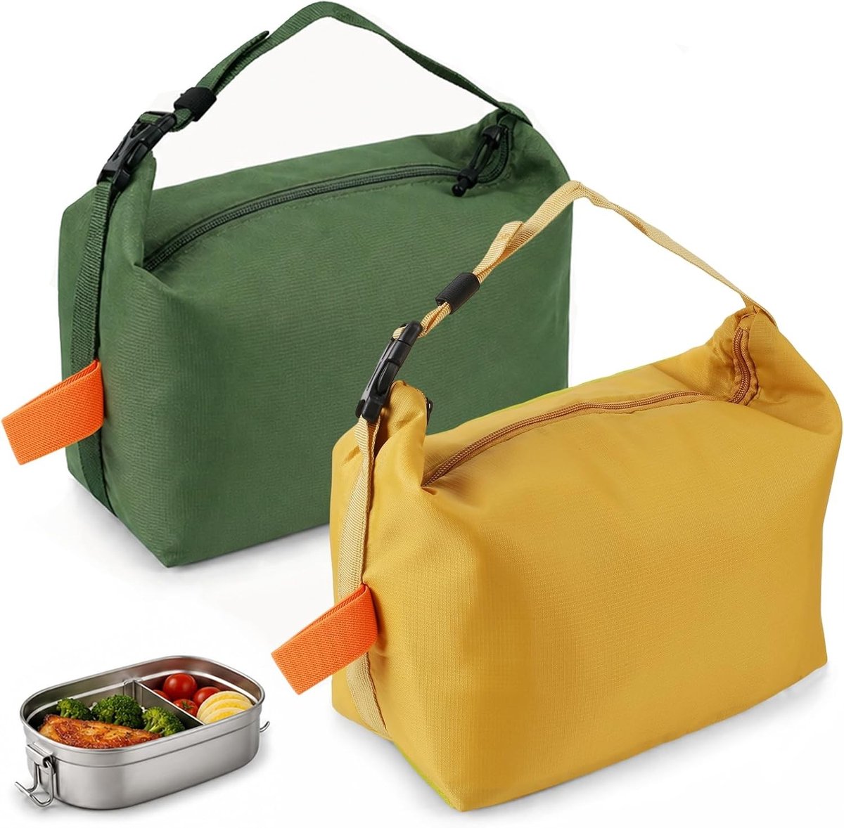 Geïsoleerde Lunchtas Set - Groen/Geel - 25 x 15 x 21 cm - Waterafstotend Oxford Weefsel - Voor Werk, School en Picknick